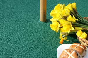 All Weather Summer Green Outdoor Tablecloth with Parasol Hole